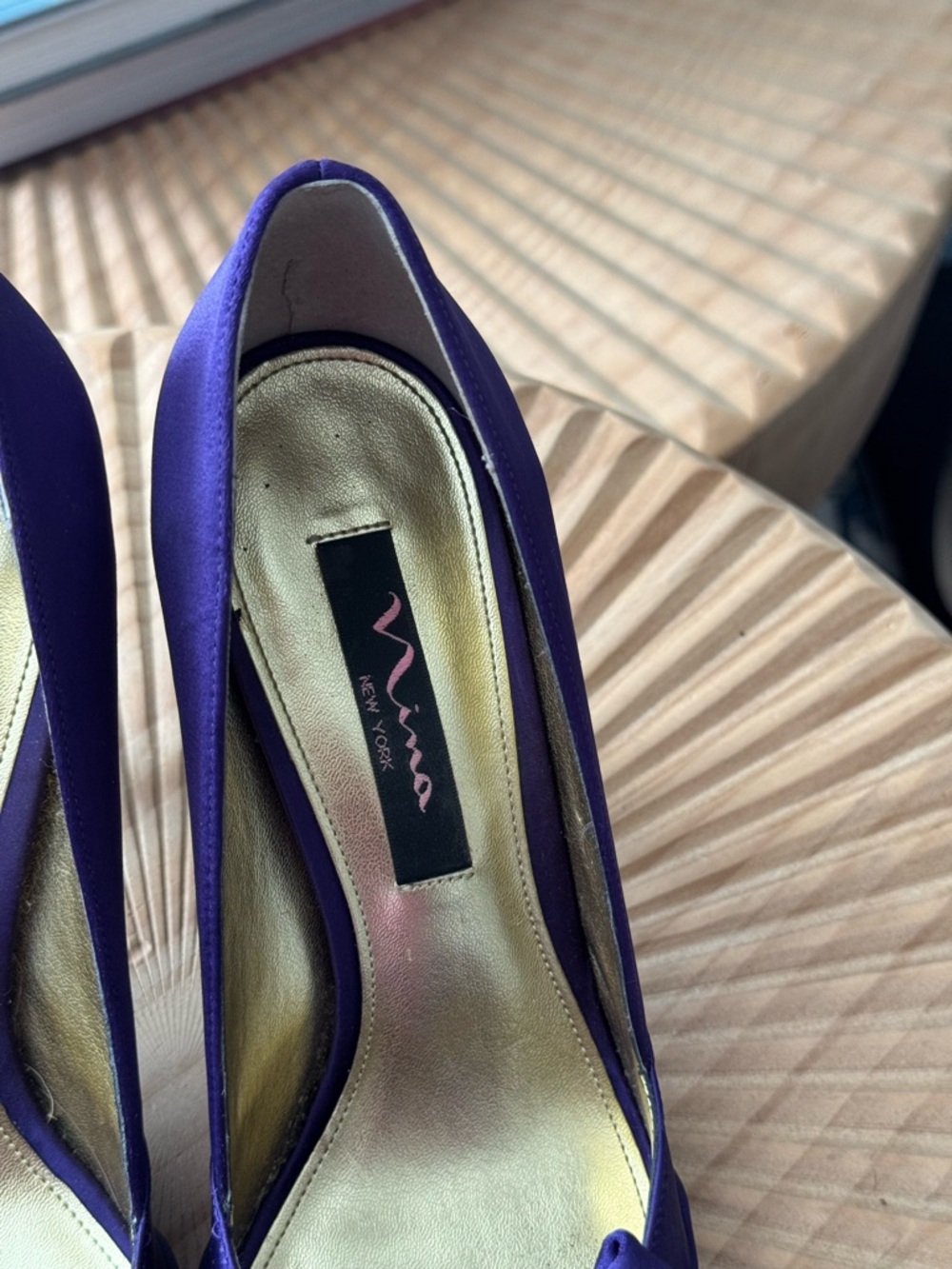 Nina Forbes Grape Luster Satin Purple Formal Peep Toe Kitten Heels 7.5 - Picture 3 of 10